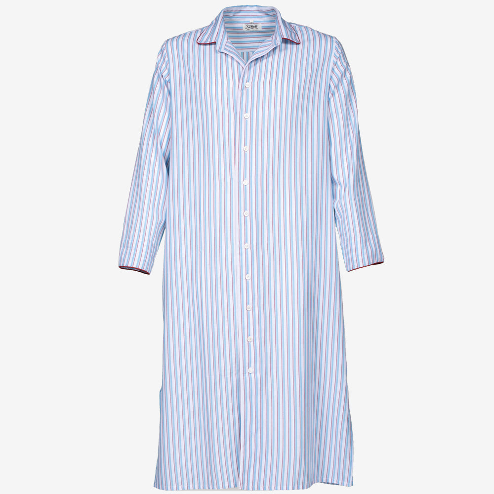 P. Le Moult Striped Long Nightshirt in White & Sky with Red Piping ...
