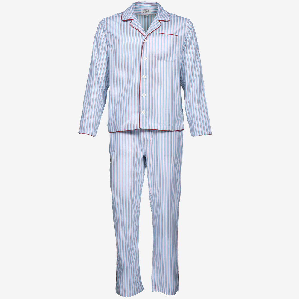 P. Le Moult Striped Pajama Set in White & Sky with Red Piping — John ...