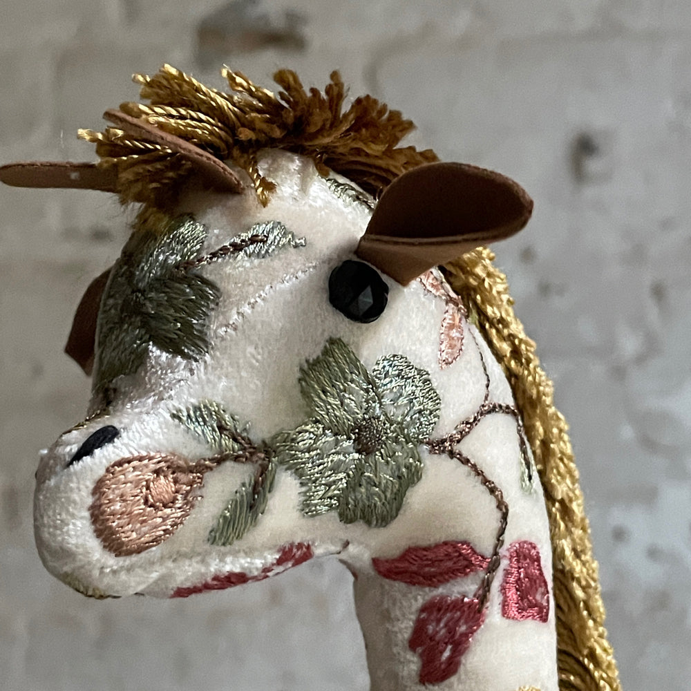 Abby Silk Velvet Embroidered Giraffe in Ivory