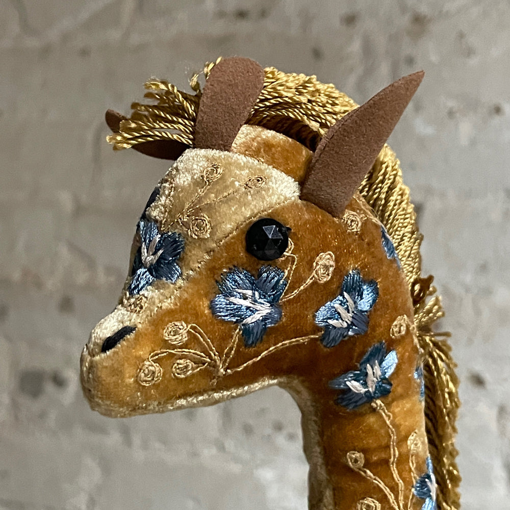 Misha Silk Velvet Embroidered Giraffe in Shaded Oro