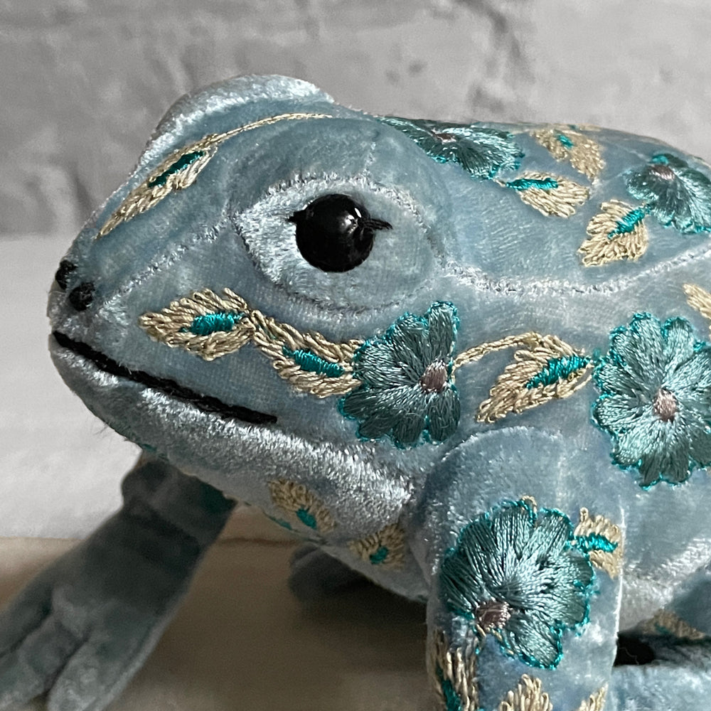 Moira Silk Velvet Embroidered Frog in Heavenly Blue