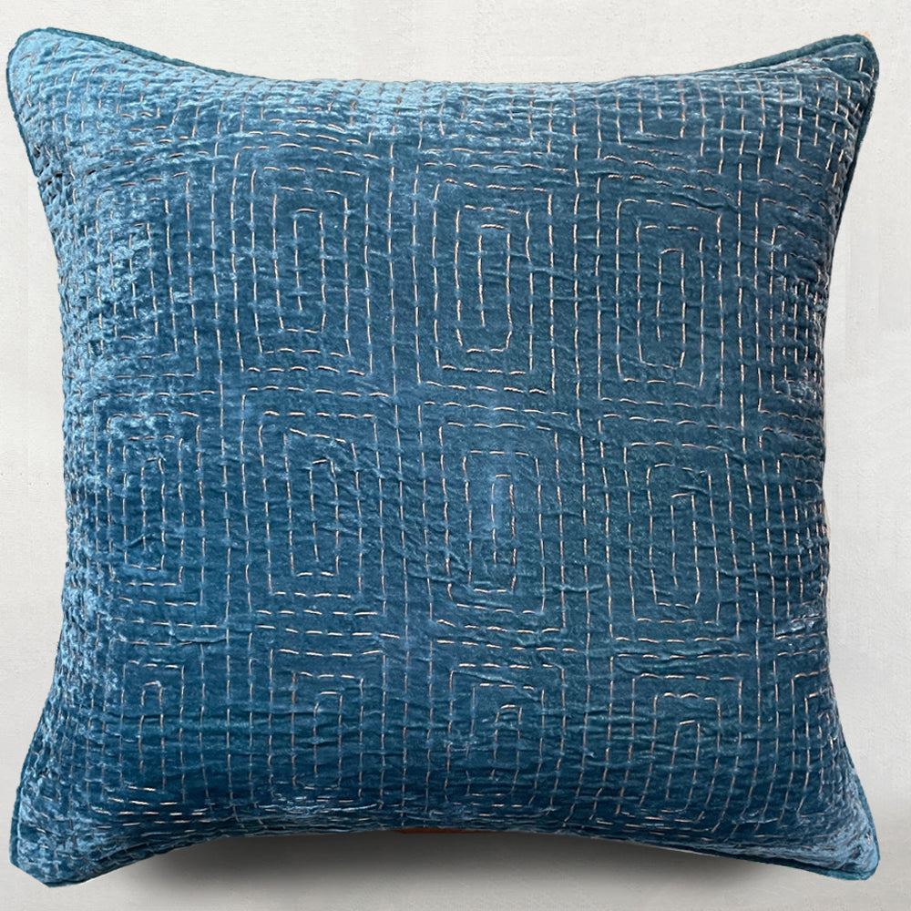 Metril Silk Velvet Cushion in Riviera Blue