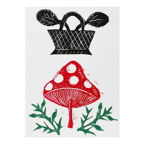 Block Printed Dotty Mushroom Folded Card
