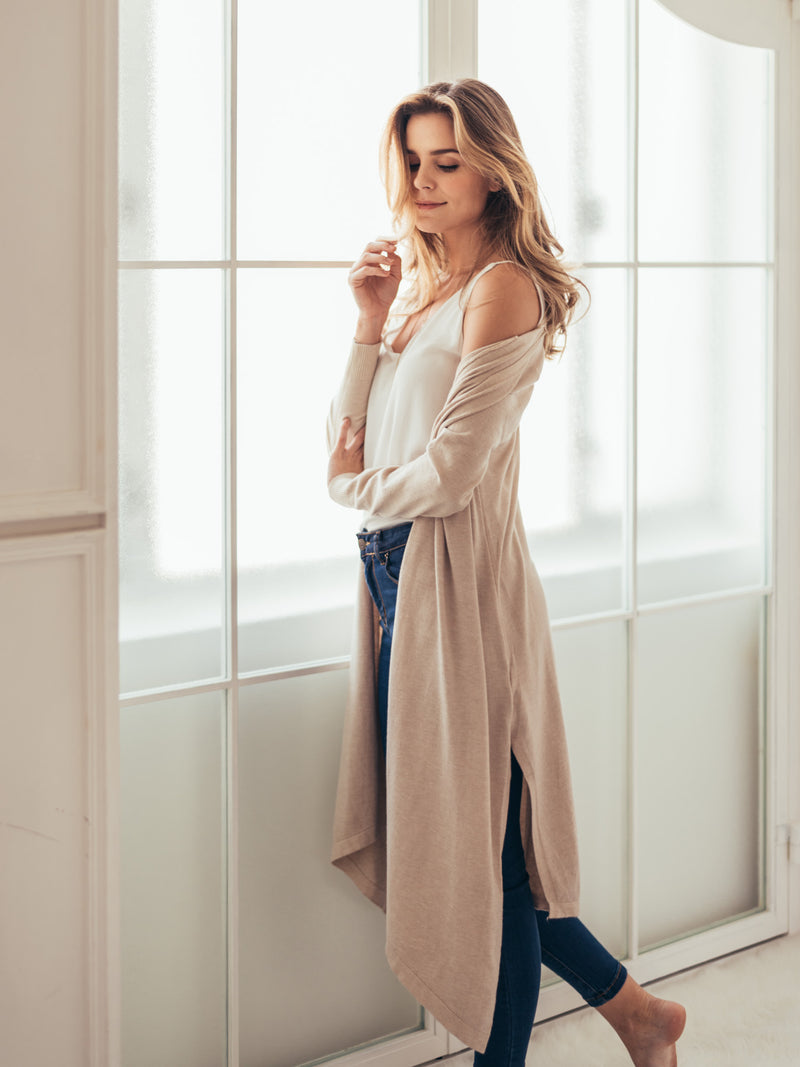 long tan cardigan outfit