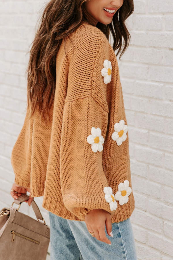 'Yassi' Knitted Flower Pattern Cardigan