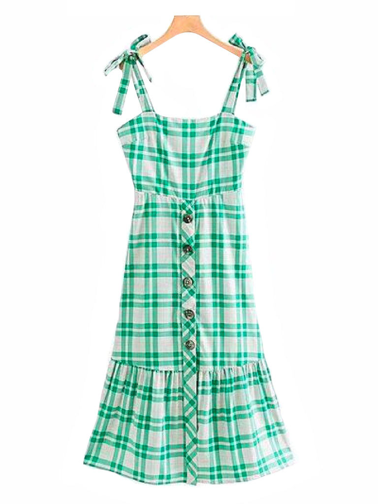 green gingham summer dress