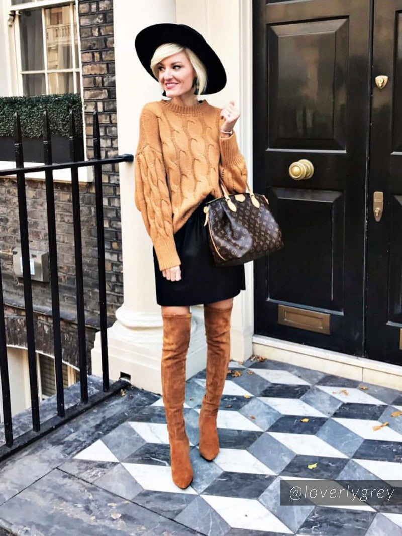 over the knee brown boots outfit