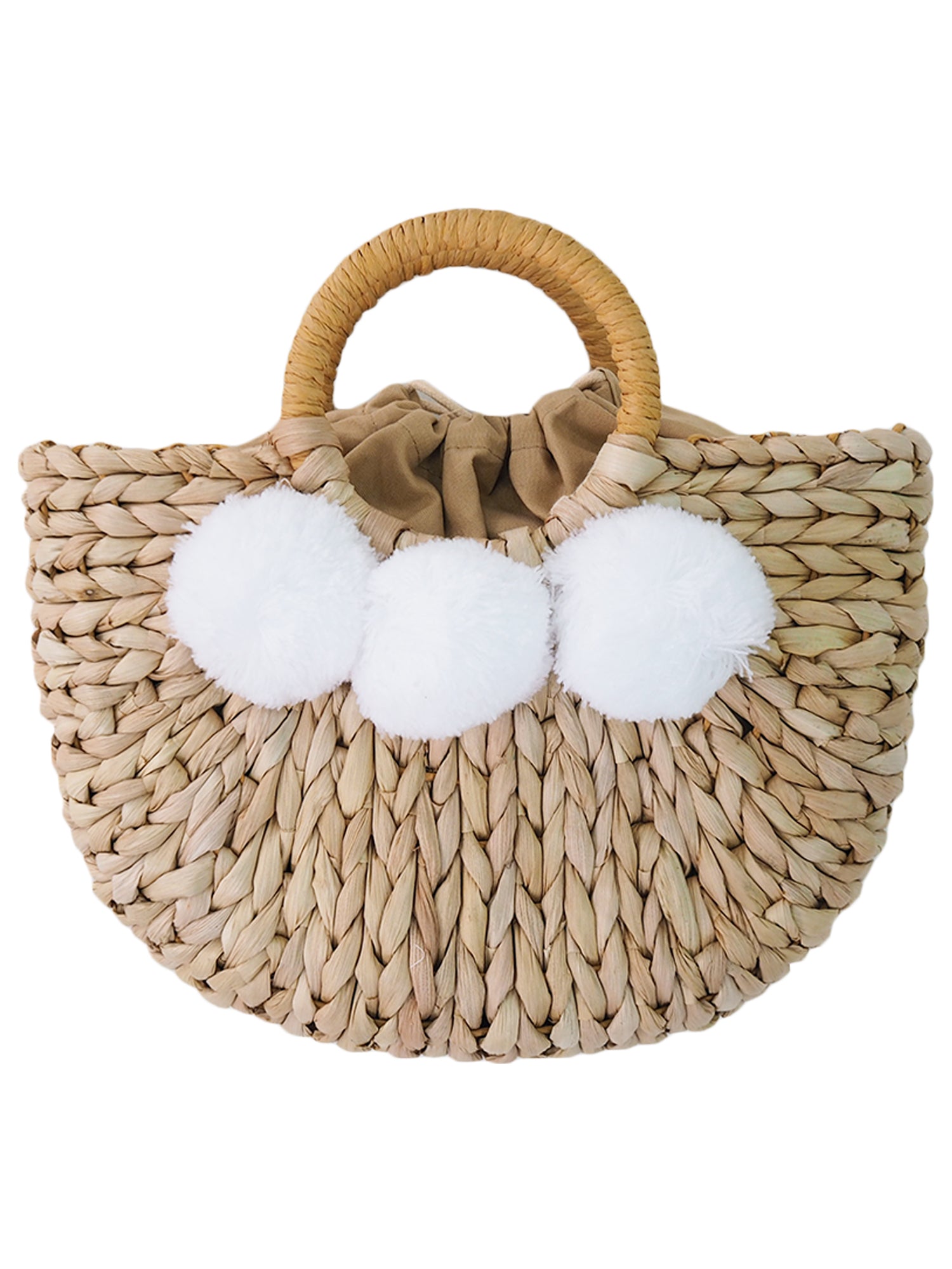 'Harper' Rattan Pom Pom Half Moon Bag - Goodnight Macaroon