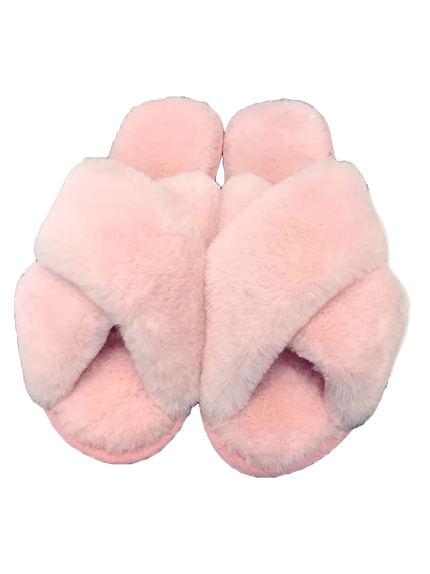 criss cross faux fur slippers