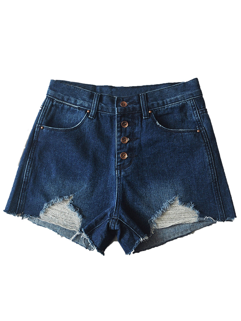 'Margot' 4 Buttons High Waisted Distressed Denim Shorts (4 Colors)
