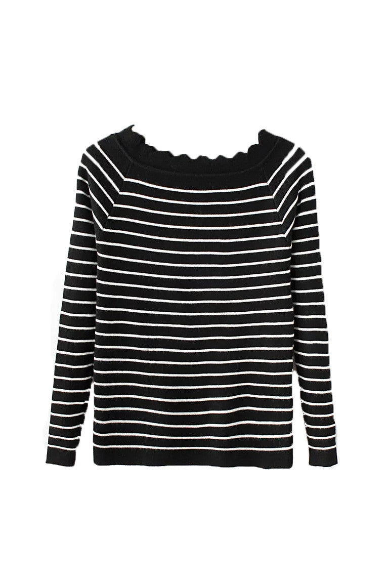 'Greta' Stripe Scalloped Neck Sweater from Goodnight Macaroon ...