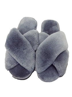 faux fur criss cross slippers