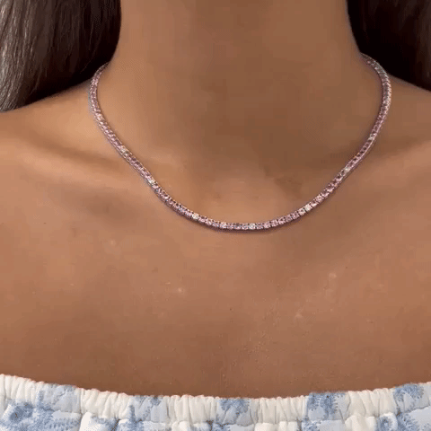 3.50 Ct. Tennis Choker Pink Sapphire Necklace In 14K Rose Gold