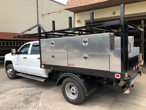 Custom built truck rack with flatbed body