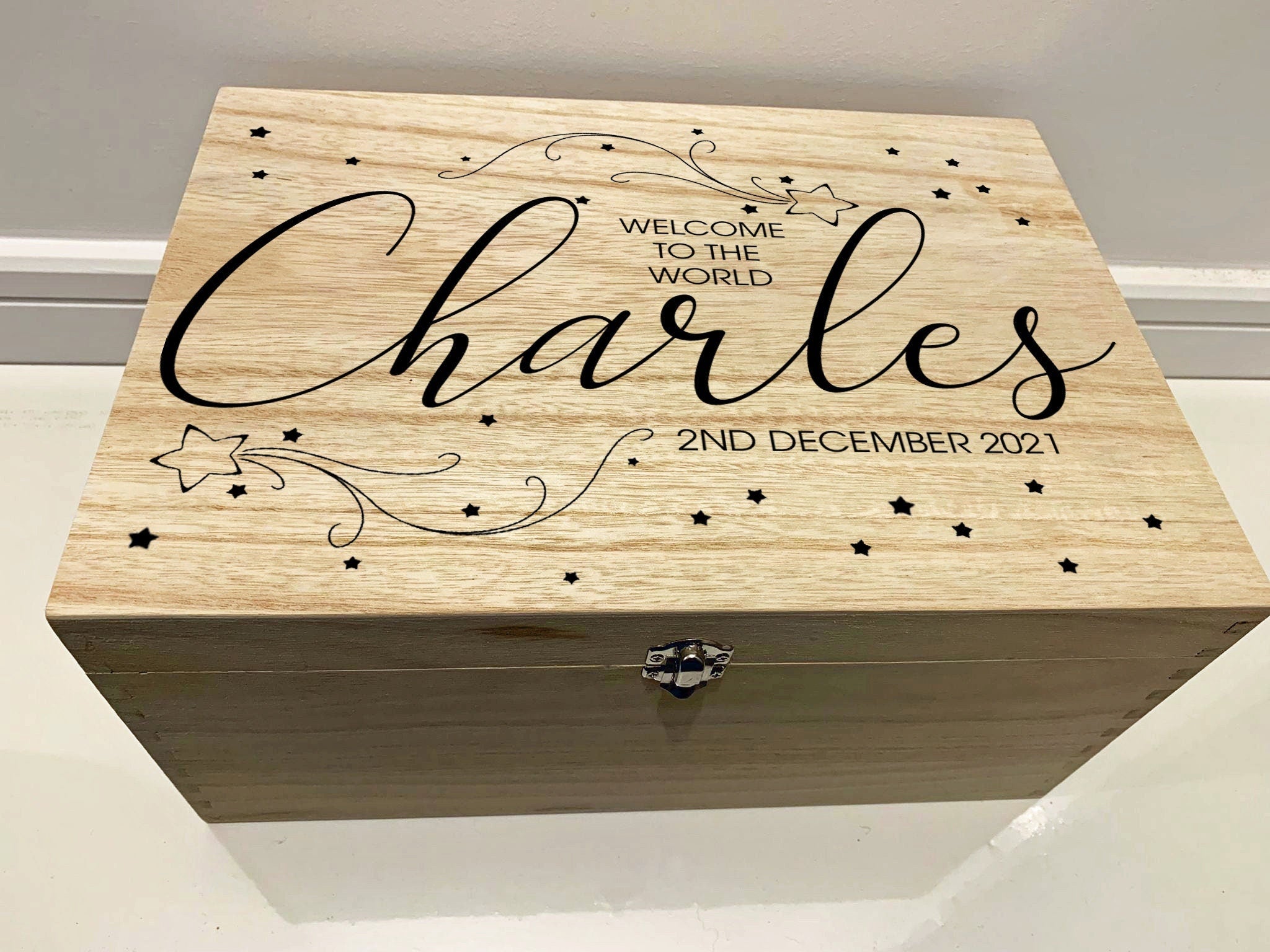 large engraved wooden box