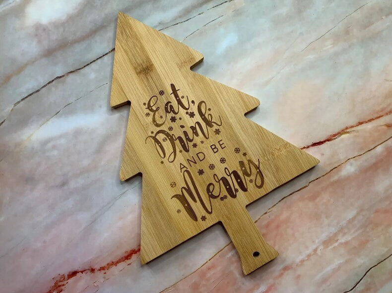 Eat Drink and Be Merry, Christmas Tree Board, Christmas Serving Tray