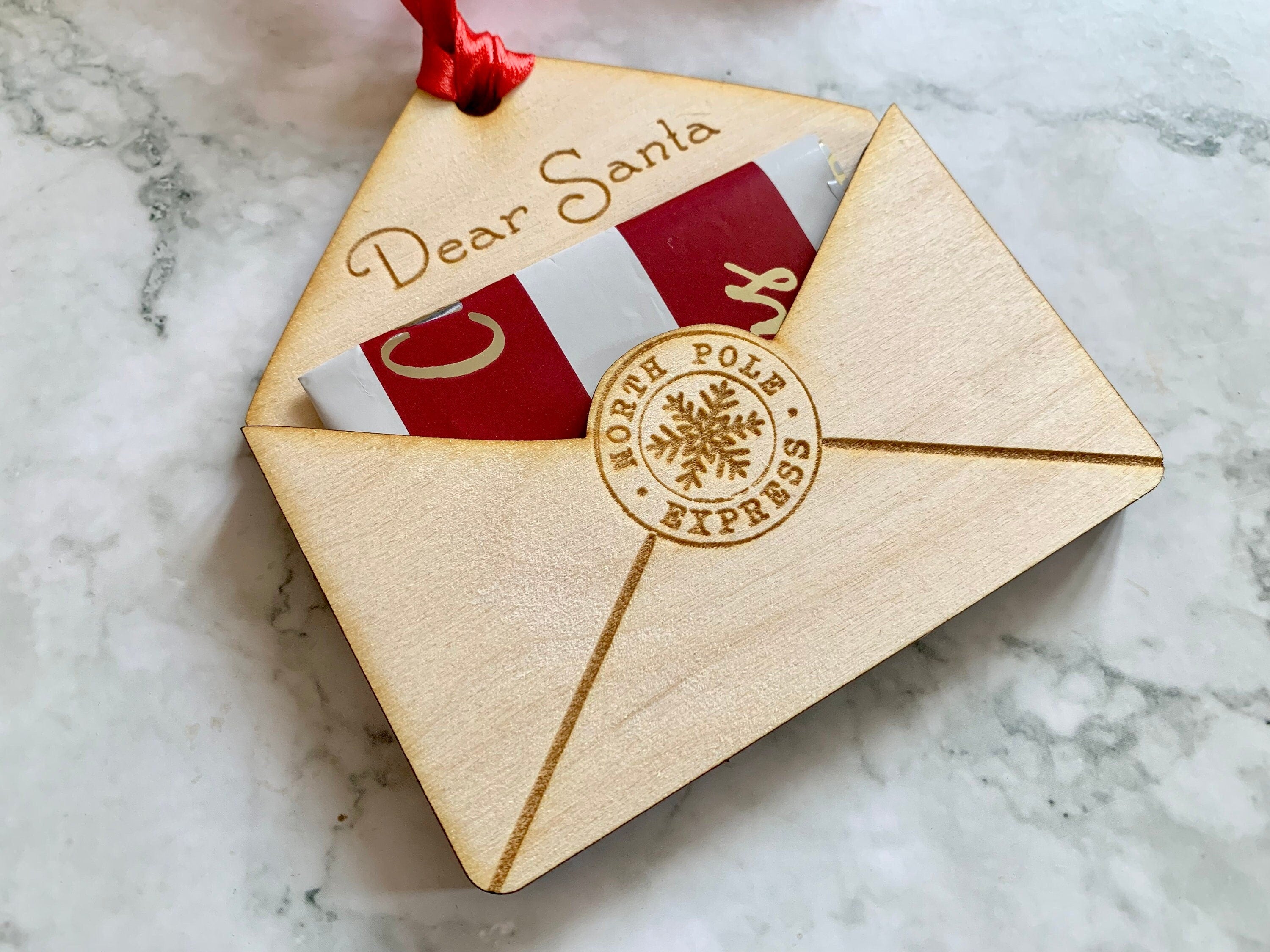 Personalised Engraved Wooden Letter to Santa Holder, Christmas Decoration, Gift Card Holder