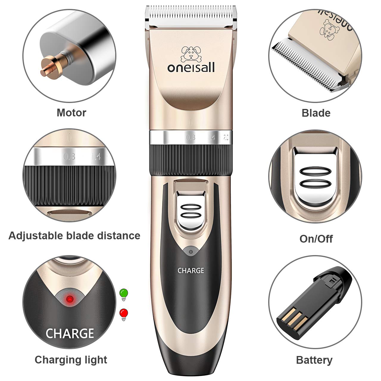 oneisall dog shaver clippers low noise rechargeable cordless