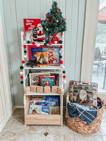 Christmas book shelf