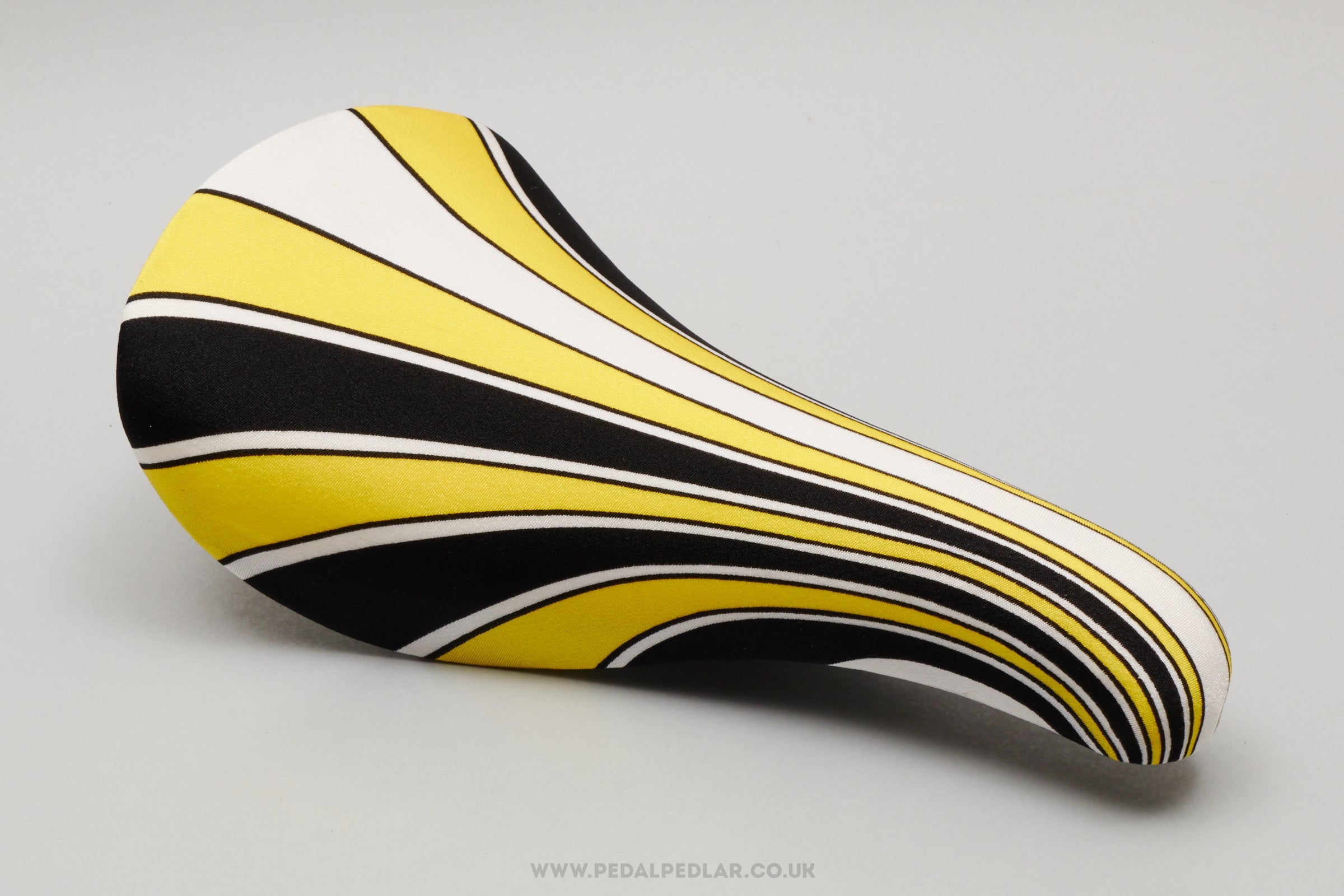 GES Huracan NOS Vintage Yellow / White / Black Striped Saddle - Pedal Pedlar - Buy New Old Stock Bike Parts