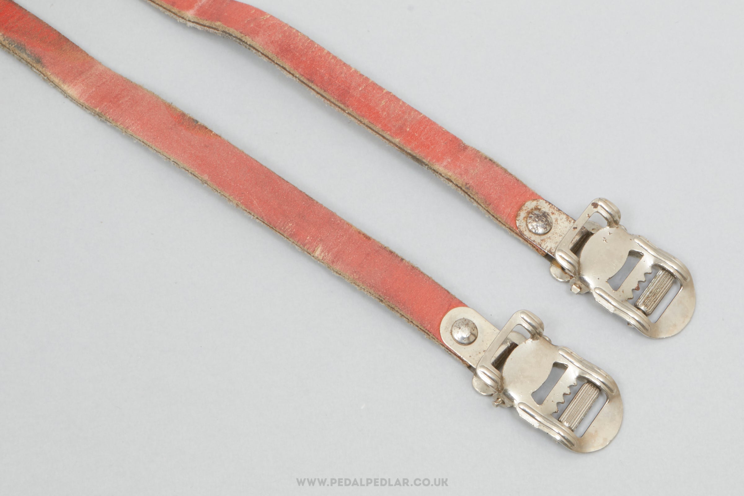 Vintage Laminated Leather Red Toe Clip Straps - Pedal Pedlar - Bike Parts For Sale