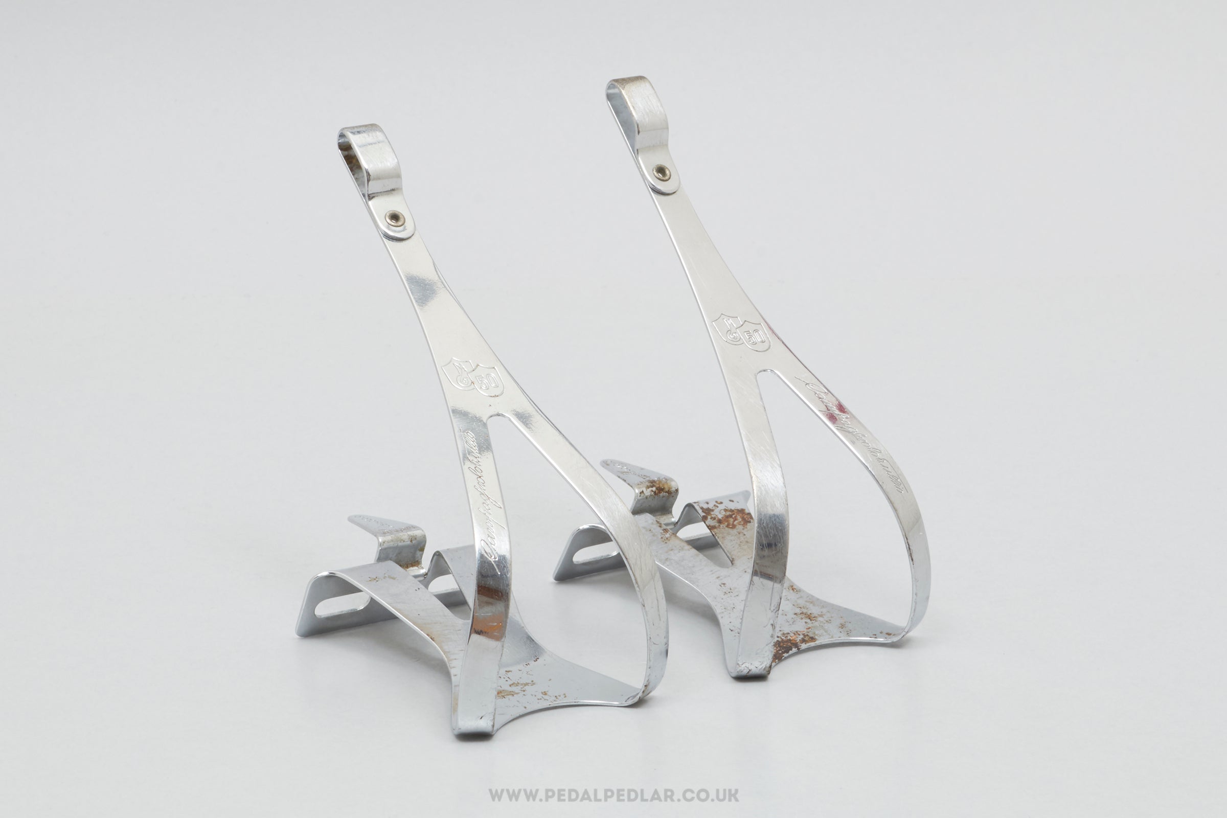 Campagnolo 50th Anniversary c.1983 Size L Vintage Steel Toe Clips - Pedal Pedlar - Bike Parts For Sale