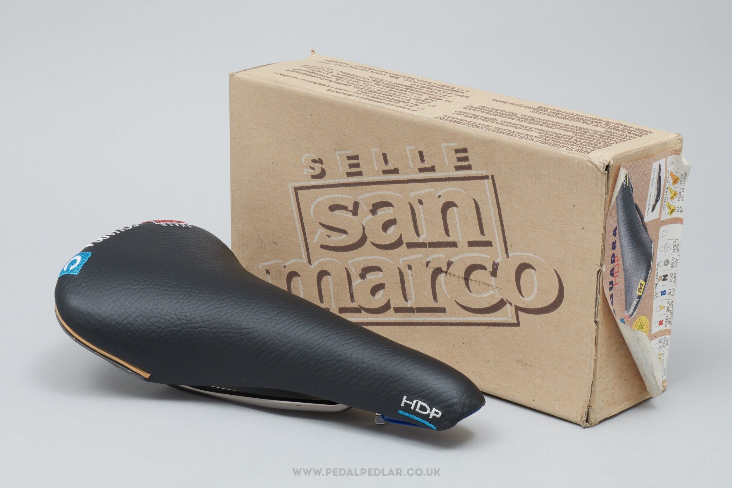 Selle San Marco Squadra HDP c.1998 NOS/NIB Classic Black Leather Saddle - Pedal Pedlar - Buy New Old Stock Bike Parts