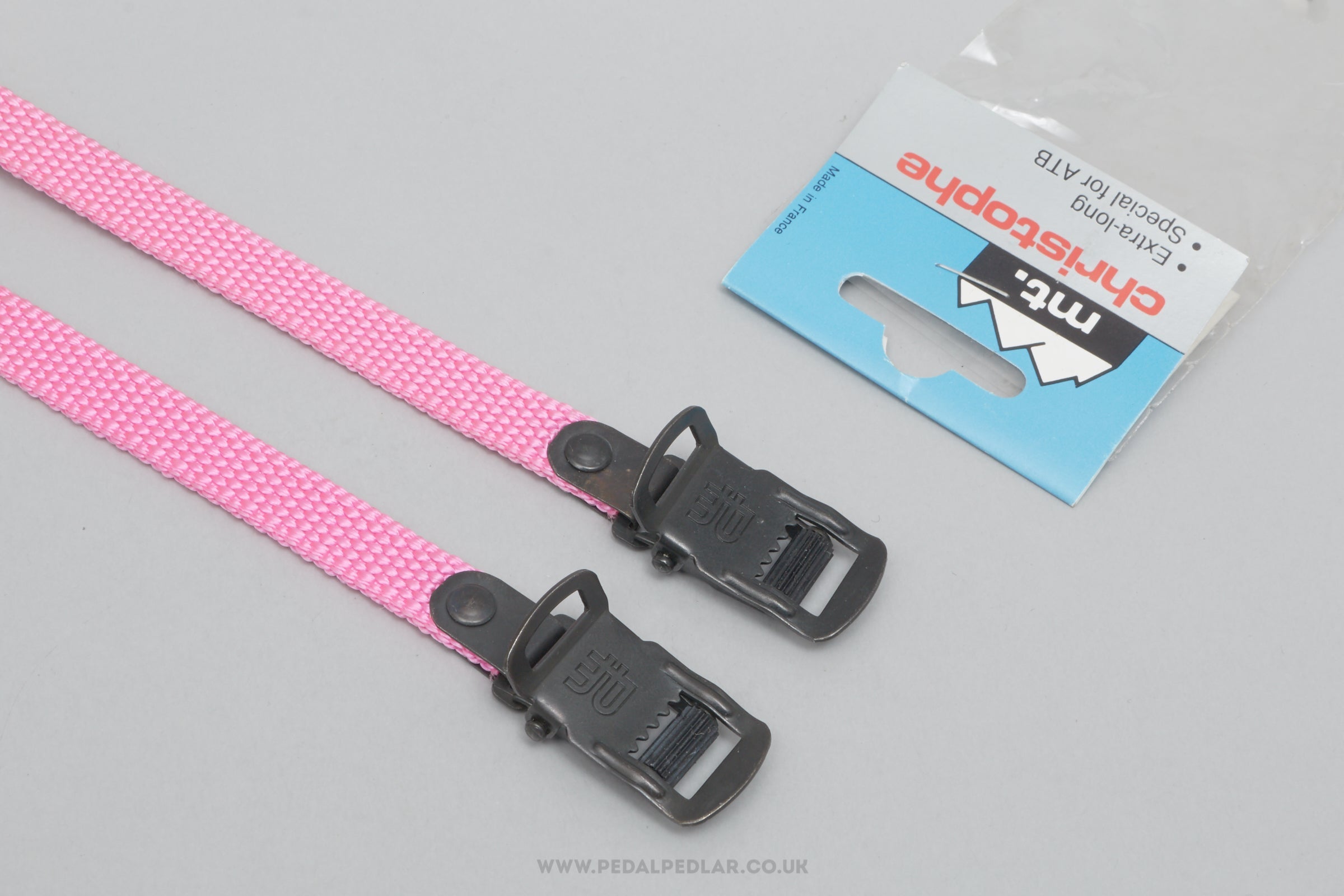 Christophe MT. Extra Long NOS/NIB Nylon Vintage Neon Pink Pedal / Toe Clip Straps - Pedal Pedlar - Buy New Old Stock Bike Parts