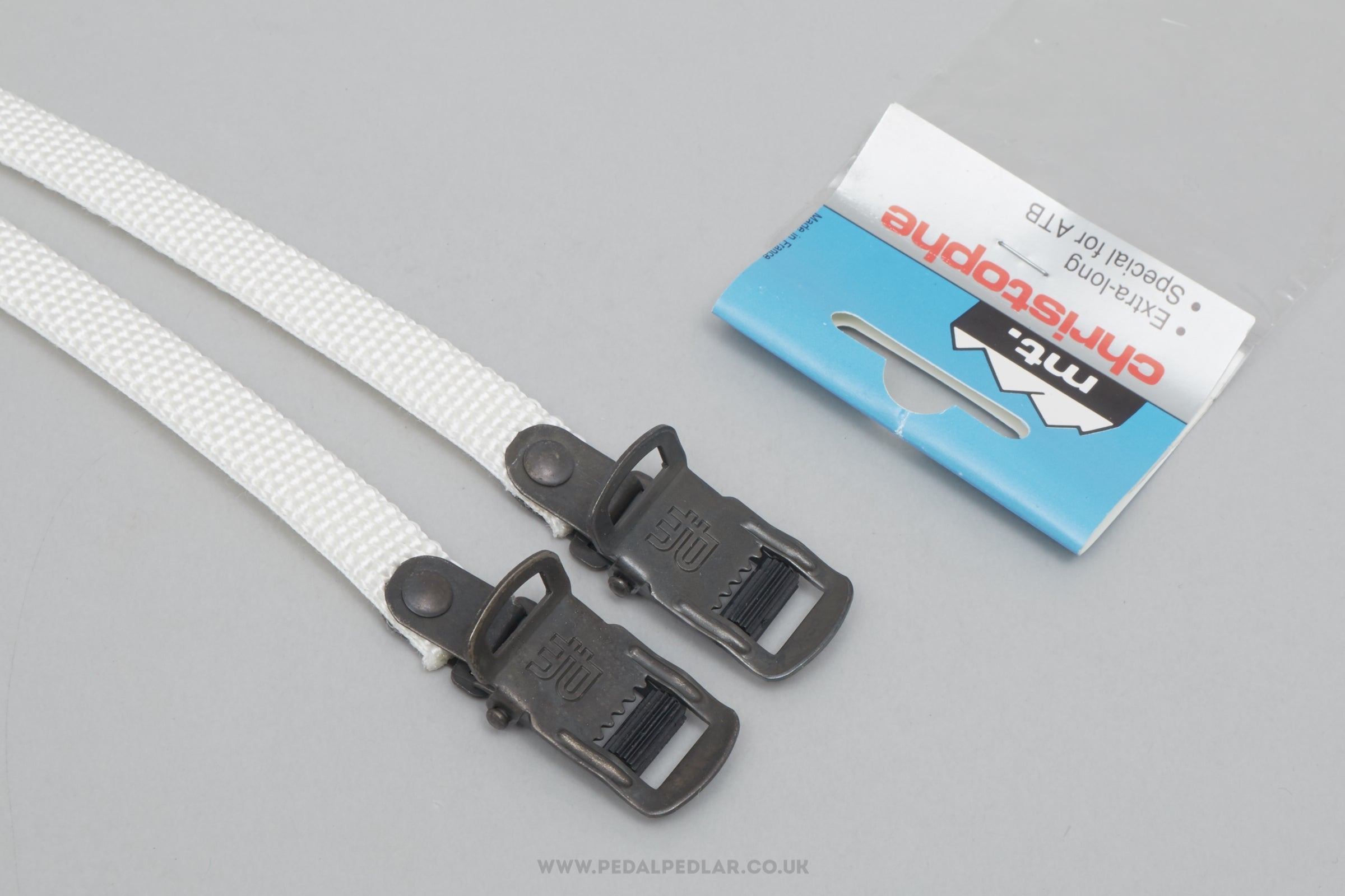 Christophe MT. Extra Long NOS/NIB Nylon Vintage White Pedal / Toe Clip Straps - Pedal Pedlar - Buy New Old Stock Bike Parts