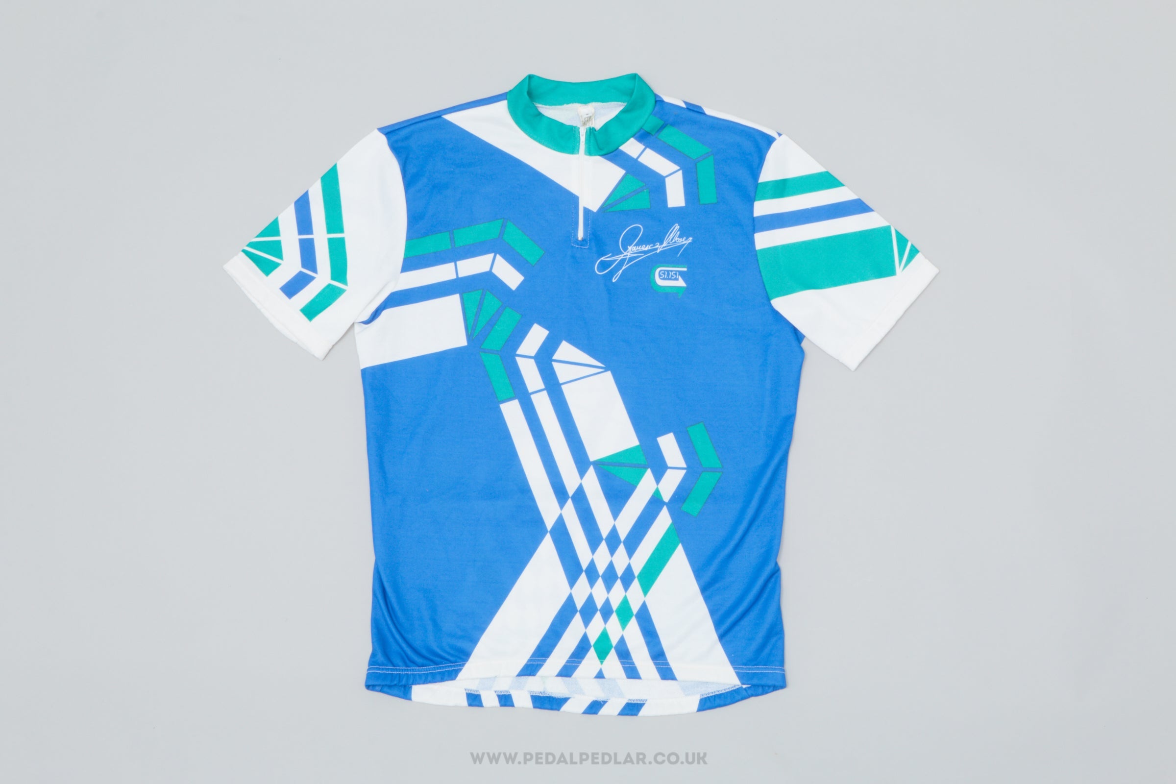 Francesco Moser 51.151 Geometric Large Vintage Cycling Jersey - Pedal Pedlar - Clothing For Sale