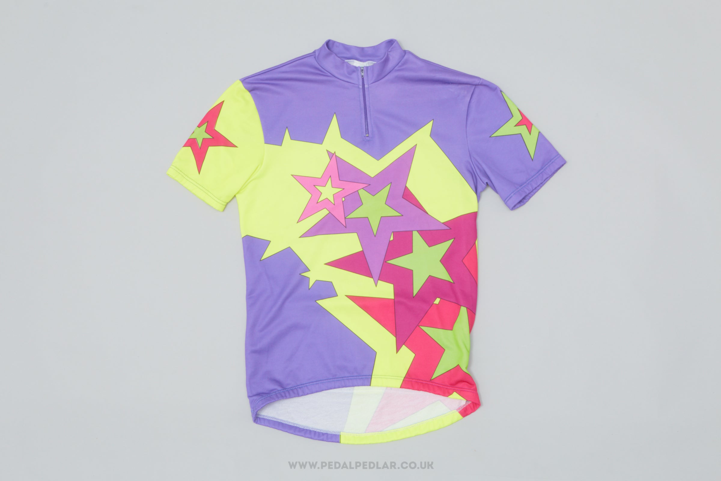 Decathlon Purple & Neon Stars Medium Classic Cycling Jersey - Pedal Pedlar - Clothing For Sale