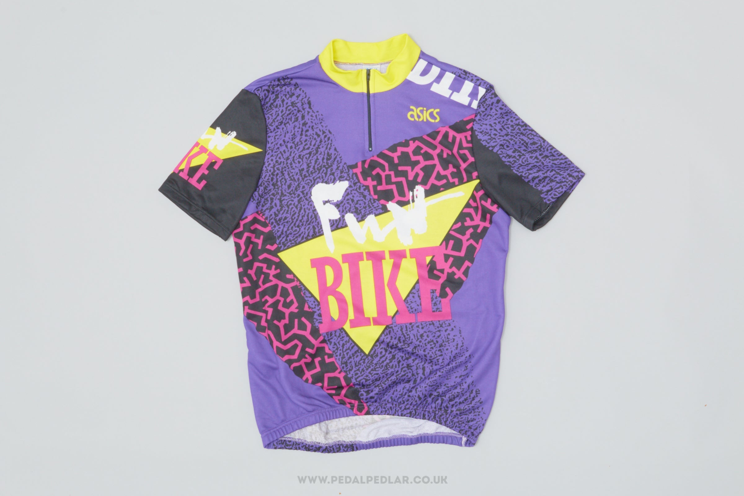 Asics 'Fun Bike' Purple & Yellow Medium Classic Cycling Jersey - Pedal Pedlar - Clothing For Sale