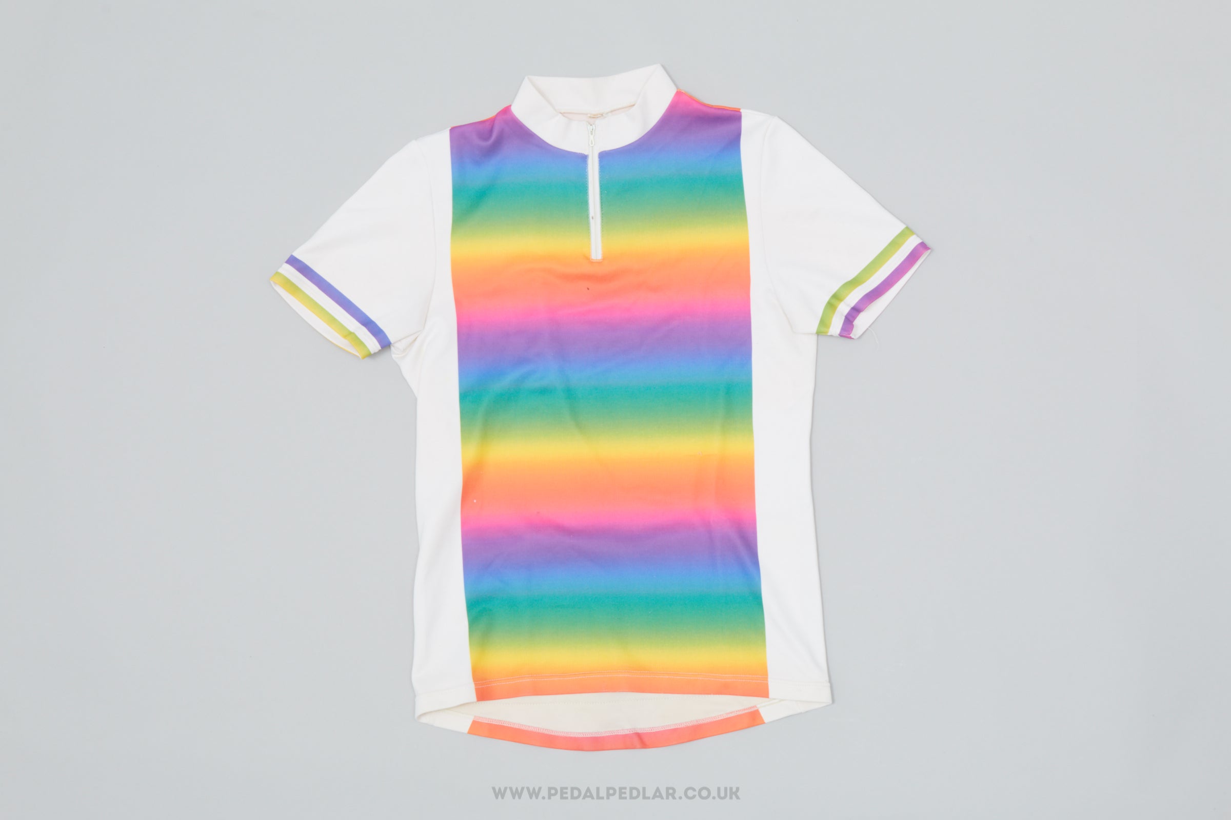 White & Rainbow Fades Medium Vintage Cycling Jersey - Pedal Pedlar - Clothing For Sale