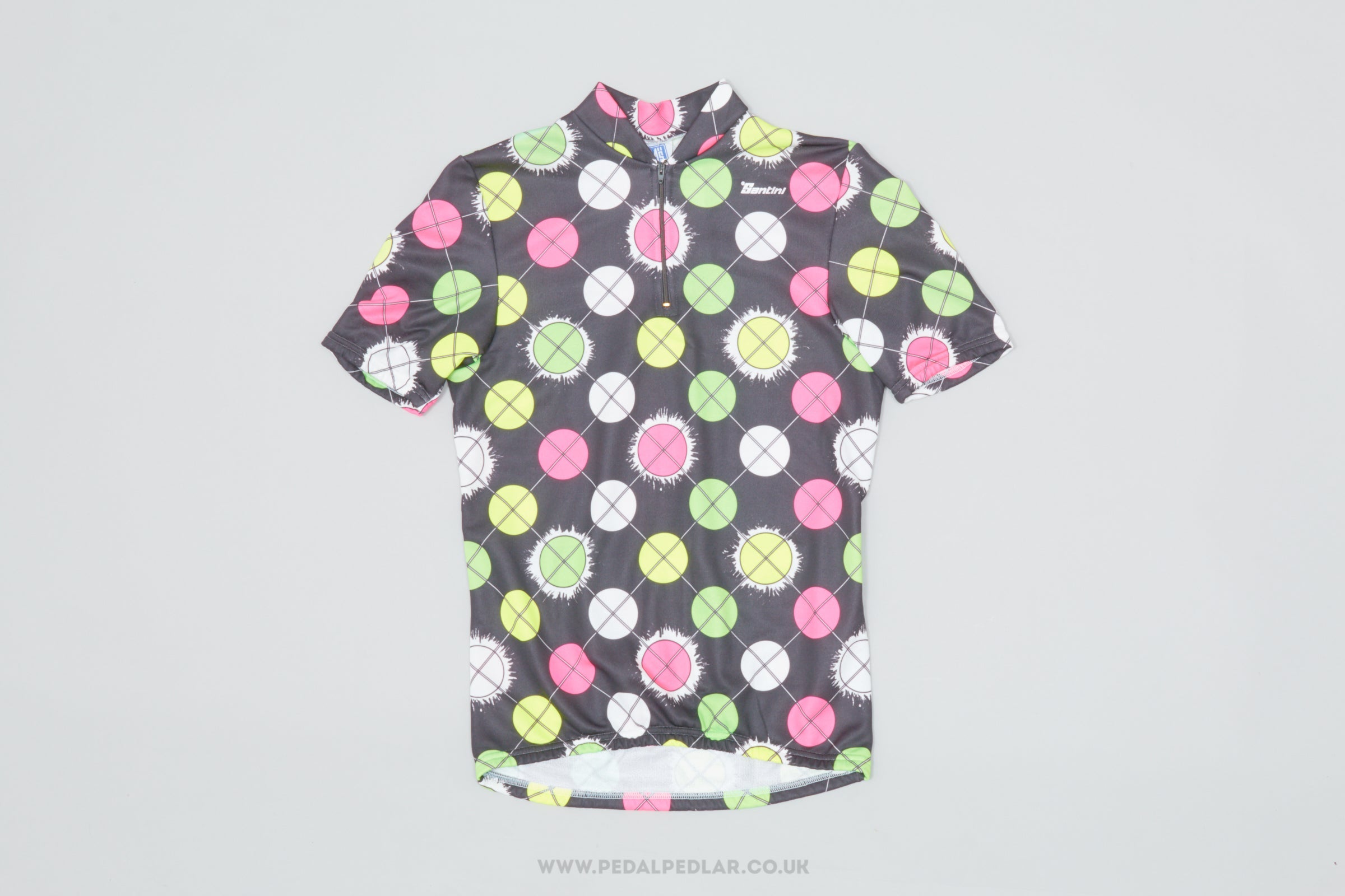 Santini Black with Neon Spots Small Vintage Cycling Jersey - Pedal Pedlar - Clothing For Sale