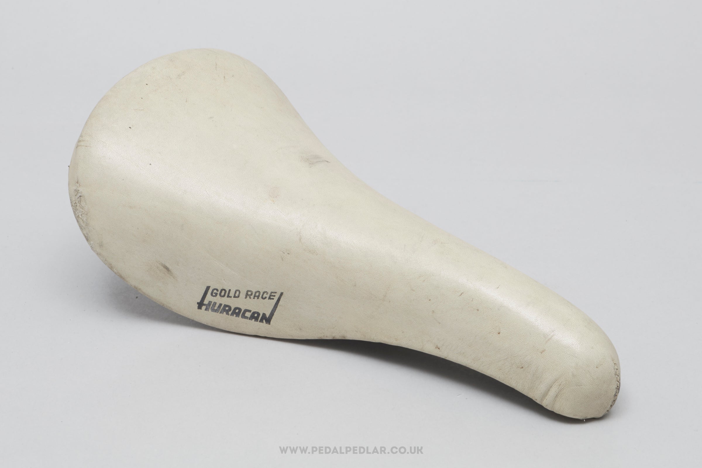 GES Huracan Gold Race Vintage Cream Leather Saddle - Pedal Pedlar - Bike Parts For Sale