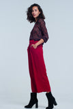 Red Wide Leg Culottes With Belt Detail