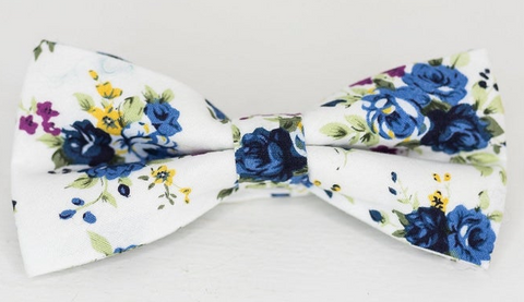 Blue and White Floral Bow Tie