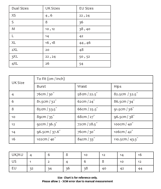 Arabella Swim Size Chart