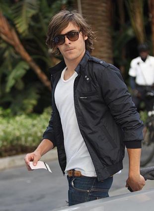 Zac Efron in a Members Only Vintage Racer Jacket