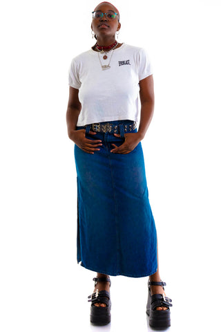 denim maxi skirt m