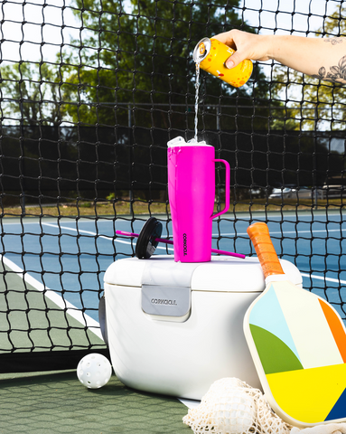 Corkcicle Insulated Cooler and Water Bottle on Pickleball Court