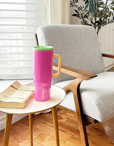 Corkcicle Insulated Water Bottle on Table Next to Reading Nook