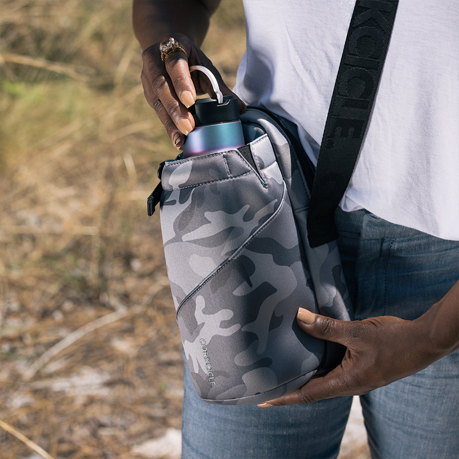 Corkcicle Navy Croc Embossed Carry Sling Bag