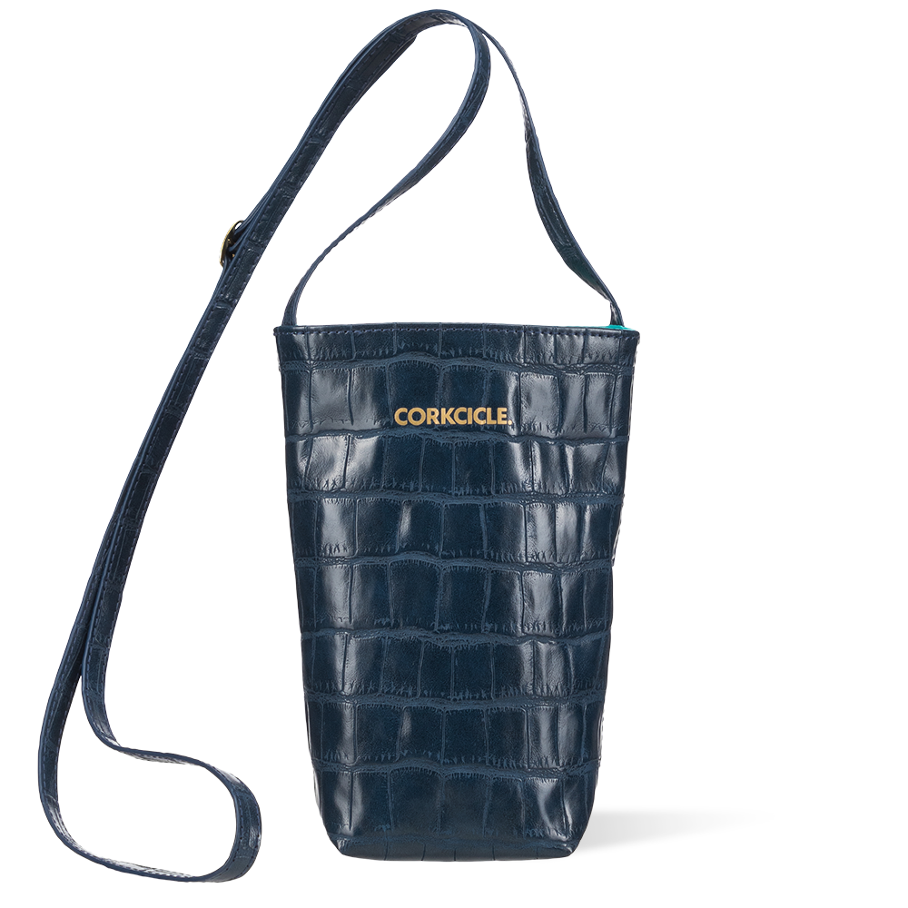 Corkcicle Navy Croc Embossed Carry Sling Bag