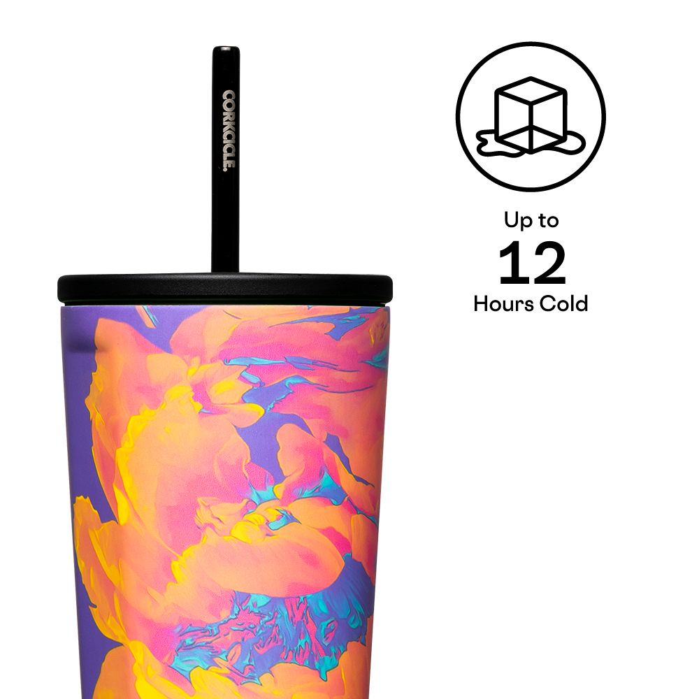Insulated Tumbler with Straw  Cold Cup 24oz / Super Bloom