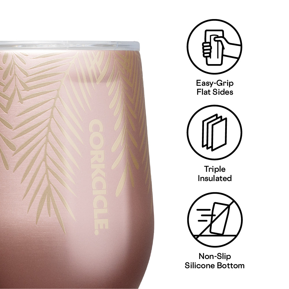 Holiday Stemless 12oz / Frosted Pines Rose Gold