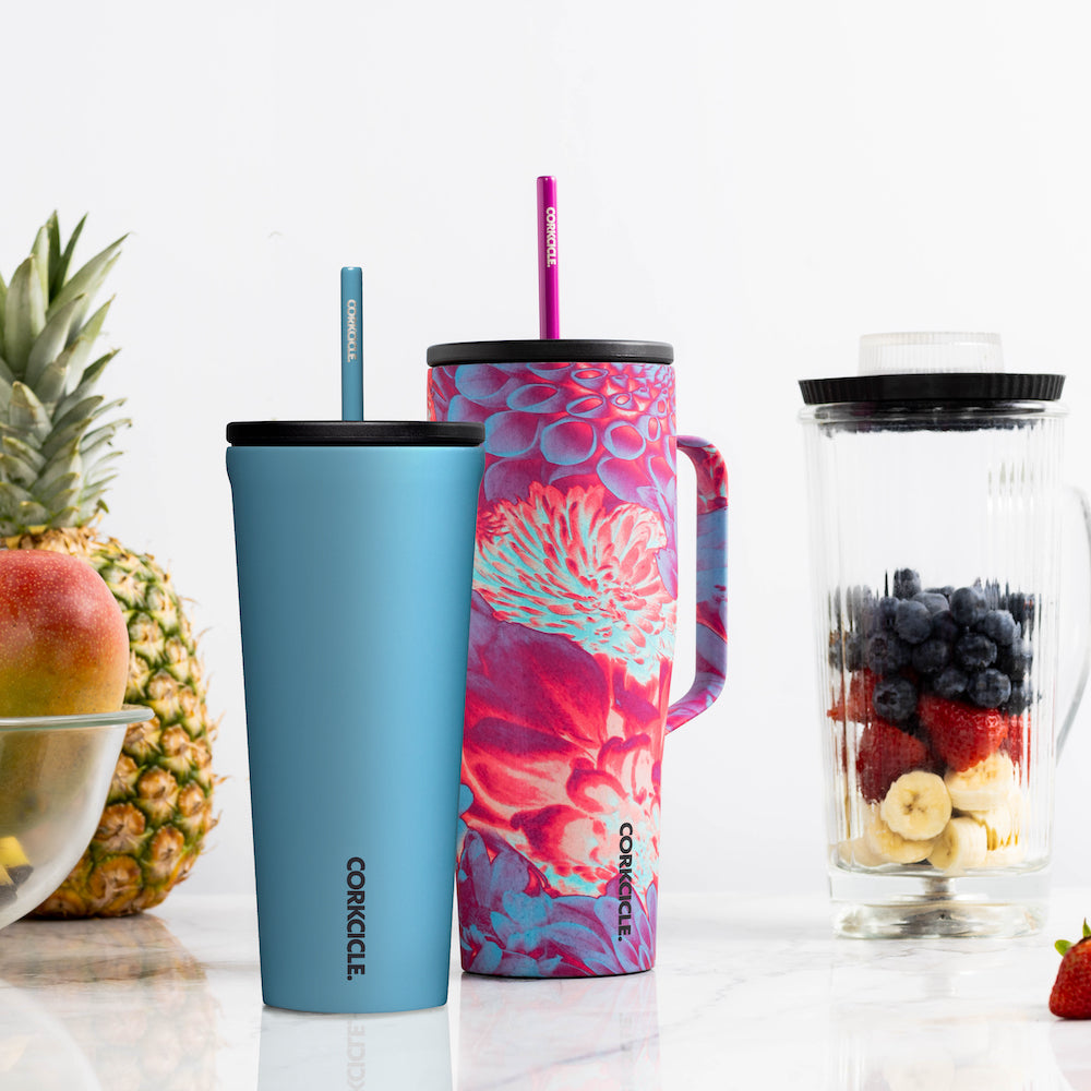 Insulated Tumbler with Handle Cold Cup XL 30oz / Dopamine Floral