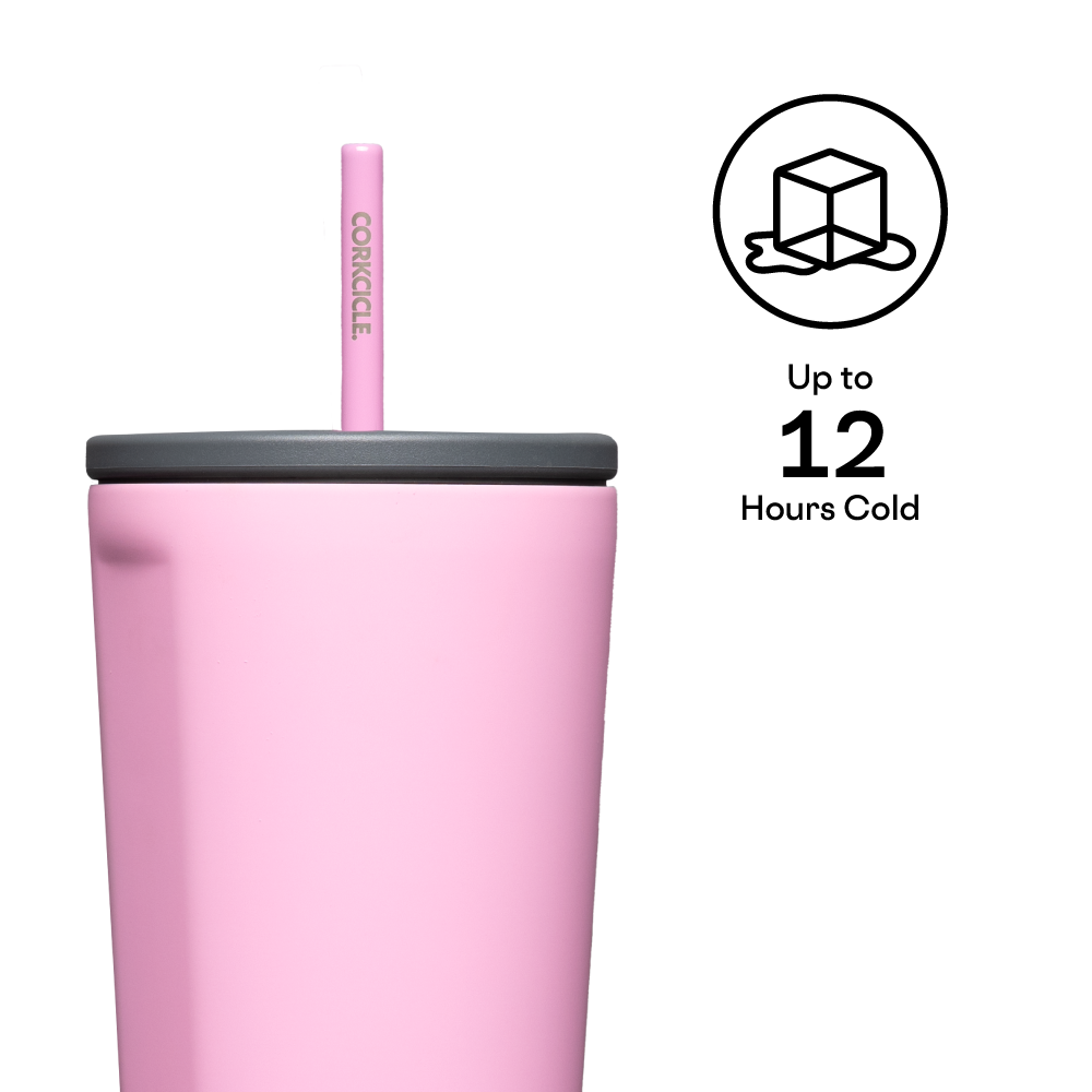 Insulated Tumbler with Straw  Cold Cup 24oz / Sun-Soaked Pink