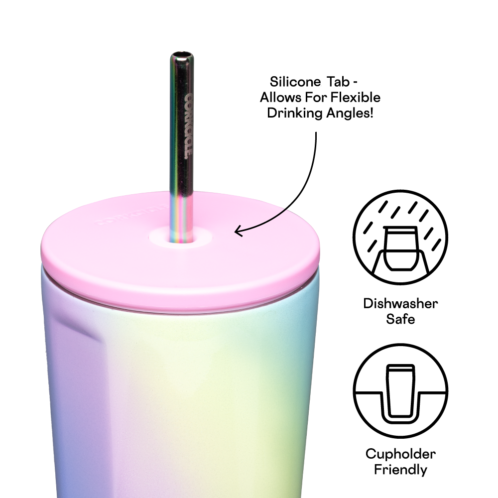 Insulated Tumbler with Straw  Cold Cup 24oz / Rainbow Unicorn