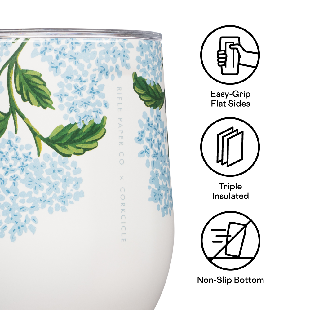 Rifle Paper Co. Corkcicle Wine Tumbler Cream Hydrangea — Write Impressions